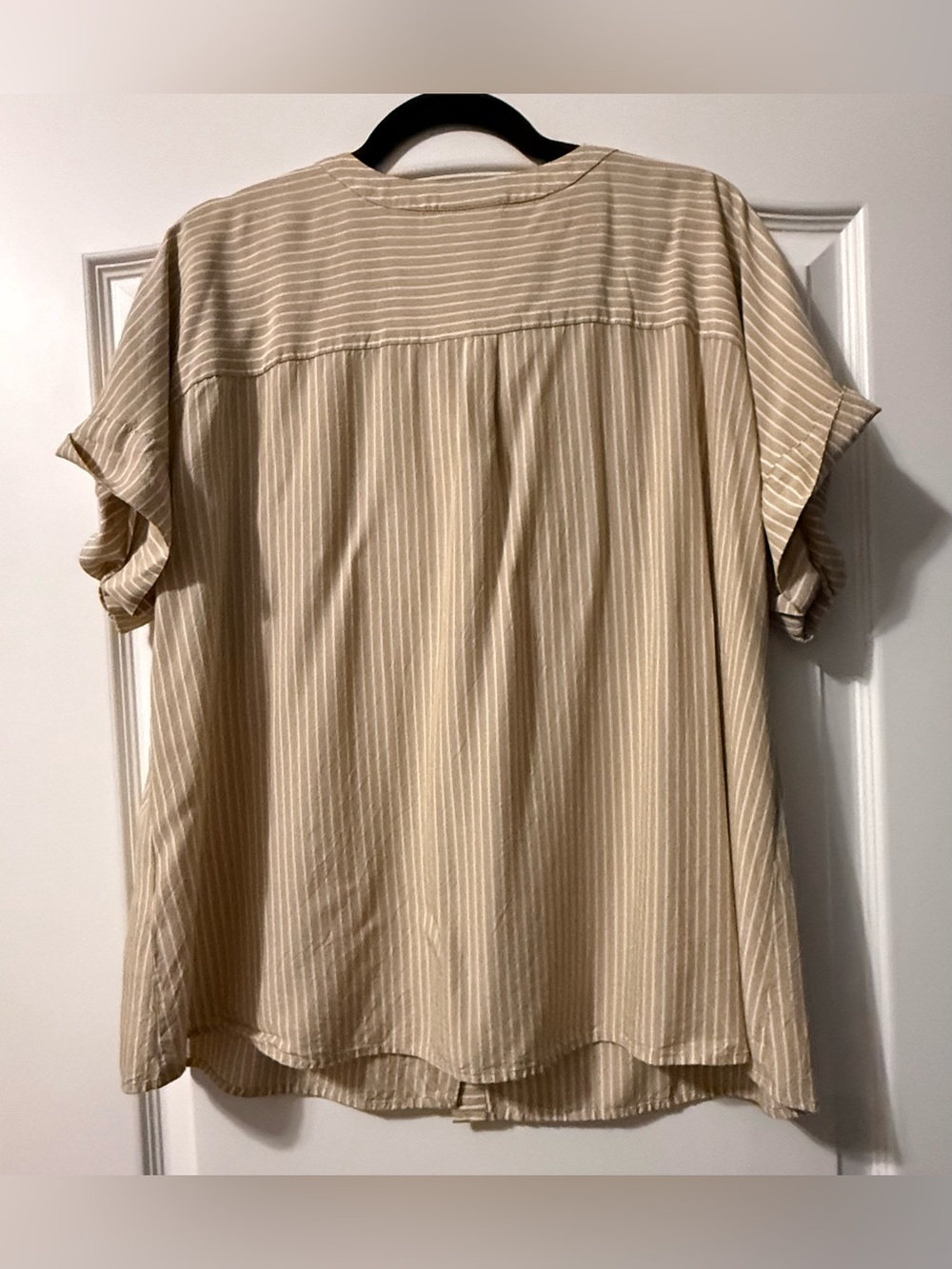J. Jill Rayon Tan and White Striped Button-Down Shirt - Picture 3 of 5
